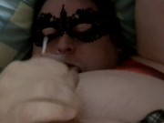 Sissy slut earns chastity release by jerking off until self facial in mouth
