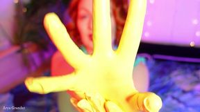 yellow latex ripped gloves asmr video (arya grander)