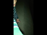 Twink pisses with erection under the bridge - uncut cock