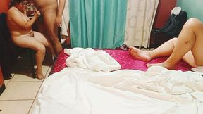 At first the innocent girl didn't want to suck dick in front of a mature 70-year-old milf &mdash;  but she