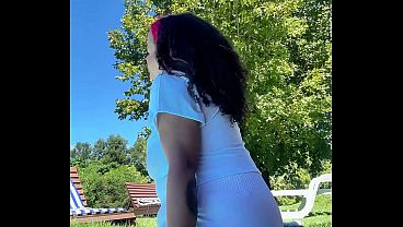 Chubby Latina GF shows off big ass and farts by pool