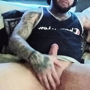 Tatted thug jacking off