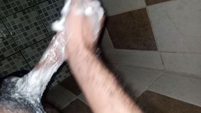 Breast Pump Boy2 Takes His Time in the Shower with a While Waiting Outside the Bathroom