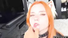 Foxy Stepsister In A Collar Deep Sucking
