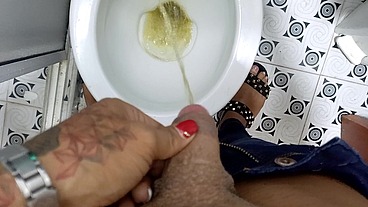 TS Angelique - I'm peeing in my bathroom from 2 points of view