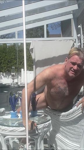 Hunk Stepdaddy Bear Naked Sunbathing in the Veranda 4
