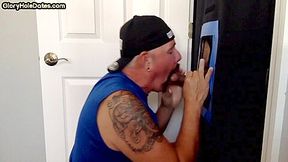 Gloryhole loving amateur DILF sucks and jerks gloryhole cock