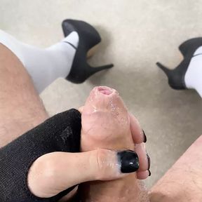 Cum over my hand in stiletto heels