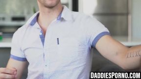 Gorgeous twink bounces on stepdad's raw pole after blowjob