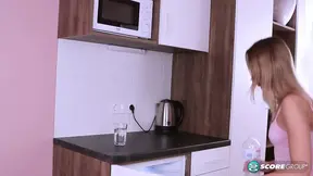 Fresh-faced blonde teen toys with her tight little pussy