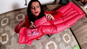 dominant red pvc milf inflatable mattress fetish. giant beach balls, pov sex, double cum and popping