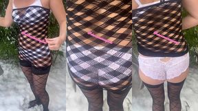 en lingerie dans la neige