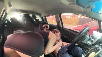 Middle of the street make-up sex rides a cock with her dress up her hips