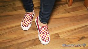 Jeans and Gold Two-strap Sandals - Nylon Feet Tease