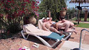 mature swingers holiday pool side reverse gangbang