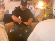 CHUB DADDY HAS BIGGEST HAND-FREE CUMSHOT EVER!! Chub coach humps a ball with two loads in his ass fr