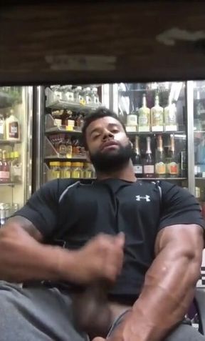 Black Stud Strokes His Big Cock Outdoors