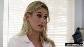 Busty TS blonde analed by doctors cock