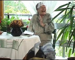 Horny German Granny gangbang outdoors