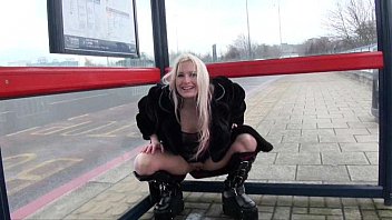 Delightful UK pornstar Kaz B pissing in public