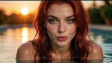 BEAUTIFUL REDHEAD STEPSIST IS FUCKED IN THE POOL WITHOUT MERCY - PORN IN SPANISH - AI PORN