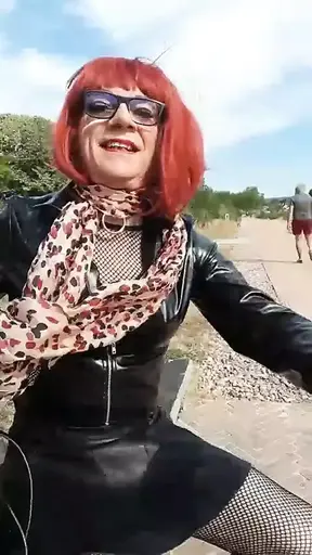 sissy outing outdoors at the park sex in her chastity cage and sexy outfit