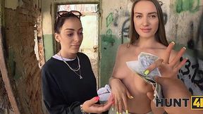 Hot lesbian girl comes to get pounded with my big cock for some cash while her cuck girlfriend is watching her moan like a slut
