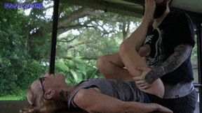 Misty Rein getting Fucked and Cumming while getting her Feet Worshipped Outside