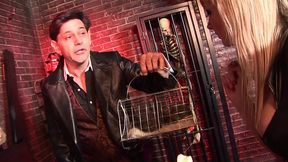 red latex masked girl fucked in horror shop during threesome