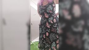 Hot flaxen-haired slut wife undresses at work, shows off natural big tits
