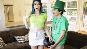 ”Blue haired Jewelz Blu is jumping on her friend's prick”