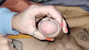 Hot milf with big tits and ass gets three-handed handjob