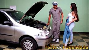 Mistress pays for car repair with a sloppy blowjob from her sexy mechanic.