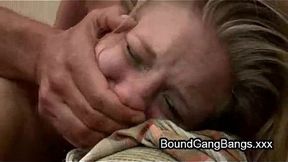 Ginger-haired girl bound by rednecks, then takes hard anal gang bang from