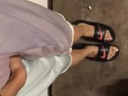 Pissing her pretty Nightgown in the Garage