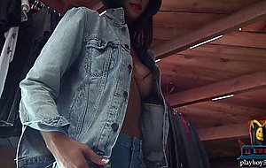 Big booty ebony babe Harley Dean solo jeans striptease for Playboy