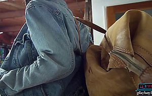 Big booty ebony babe Harley Dean solo jeans striptease for Playboy