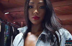 Big booty ebony babe Harley Dean solo jeans striptease for Playboy