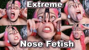 Extreme Three Way Nose Hook: Ahegao, Pig Nose, Stretched Nostrils Close Up & Tongue Out