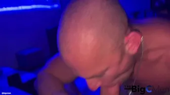 Travis Dyson deepthroats a massive cock in a steamy late night blowjob