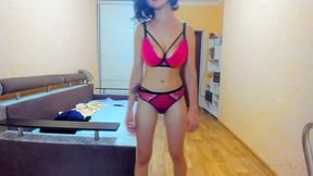 high heels bra panties makeup, tits bounce, press, squeeze!