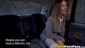 Amalia Davis flashes her huge tits for free ride before taking cock