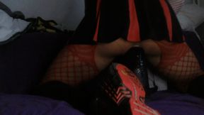 Black Red Cheerleader Outfit, BBC to Ride to Orgasm
