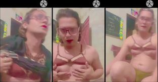 Beautiful shemale debases sissy crossdresser in public humiliation
