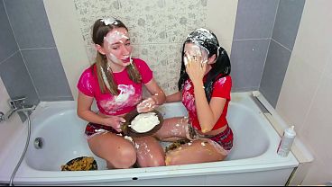 Dirty and messy lesbians food porn