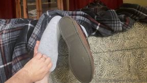 Playing with Itchy Feet IV - tickling big wide feet with itching powder in the socks