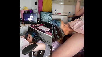 Trans Girl getting a blowjob while playing games