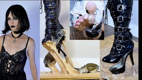 Too Tough to Get Stuck? | Goth Girl's Shiny Boots Destroyed in Sticky Trap - 4K