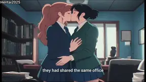 Coworkers seduce each other in a steamy animated lesbian scene.