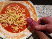 Rock Hard Cock Cums On Pasta !!!